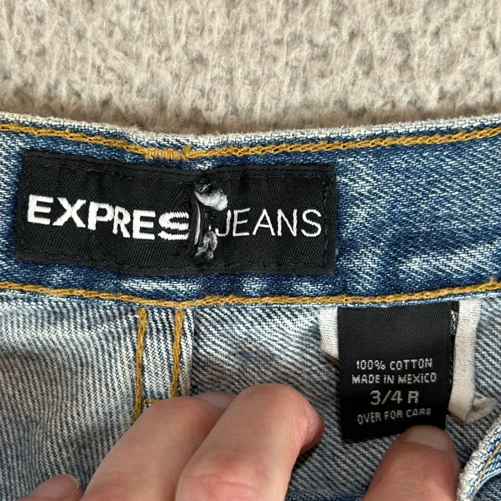 Vintage Express Jeans Womens 3/4 R Light Wash‎ High Rise Straight Leg Blue Denim